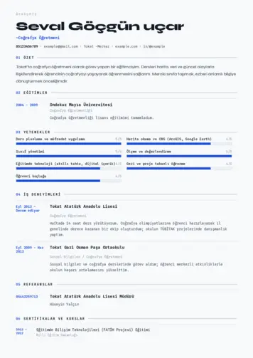 Coğrafya Öğretmeni CV Örnekleri cv indir